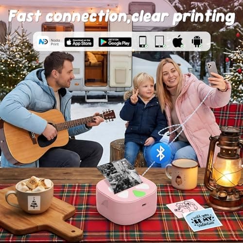 HKHKPI Mini Sticker Printer Thermal Sticker Maker Machine,Bluetooth Print Pods for Kids Teens Gifts,Pocket Printpod Portable Impresora for Phone,Note Buddy,Photo,Custom Sticker,Scrapbook-Pink - Thumbnail 3