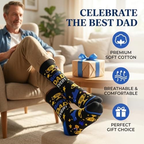 Funny Dad Socks Gift for Father’s Day, Best Dad Ever Novelty Mens Dress Socks, Seamless Cotton Crazy Socks for Dad - Thumbnail 5