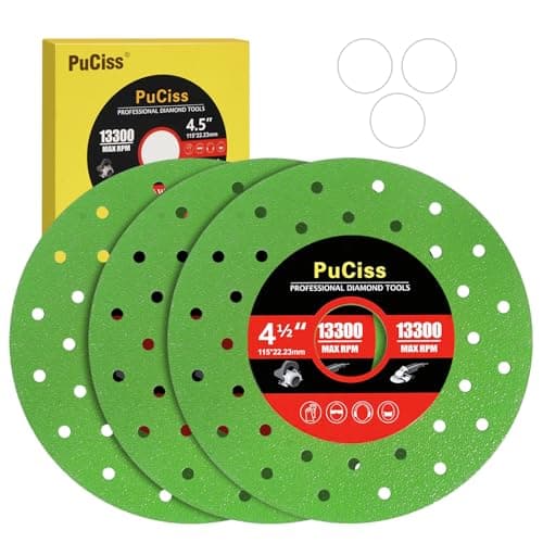 PuCiss 4-1/2 Inch Diamond Rock Slab Grinding Disc for Angle Grinder, 7/8" Arbor Ultra Thin Multi-Material Cutting Disc for Tile, Granite，Marble, Glass- 3 Pack