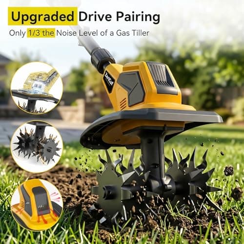 21V Cordless Garden Tiller with 8.0Ah Battery (2×4.0Ah + Charger) – 360RPM, 9" Tilling Width & 8.6" Depth, SK5 Steel Blades, 3 Adjustable Height Settings for Garden, Raised Beds & Lawn - Thumbnail 2