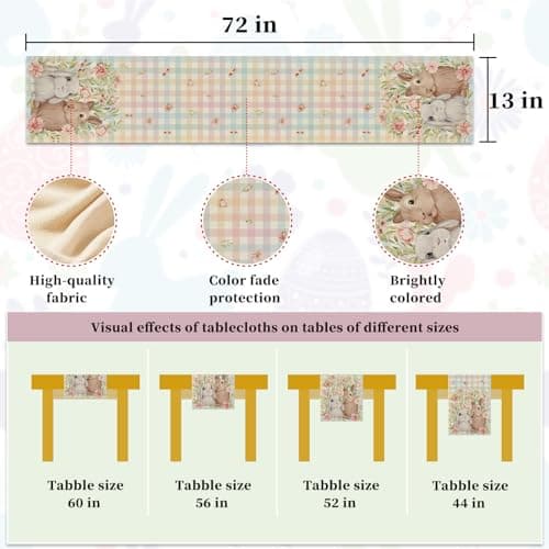 Oeyliz Easter Table Runner Bunny Rabbit Easter Kitchen Dining Table Decoration Table Runners 13x72 Inches Spring Table Runners Table Decoration for Home Party Decor Multicolors‌ - Thumbnail 4