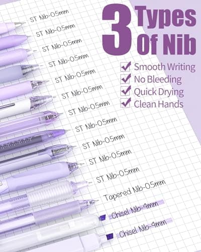 Four Candies Writing Ink Pens with Black & Purple Ink and 2Pack Highlighter Retractable 0.5mm Smooth Fine Point Pens Purple Pens for School Office Girly Stationery Aesthetic Desk Accessories Set of 14 - Thumbnail 3