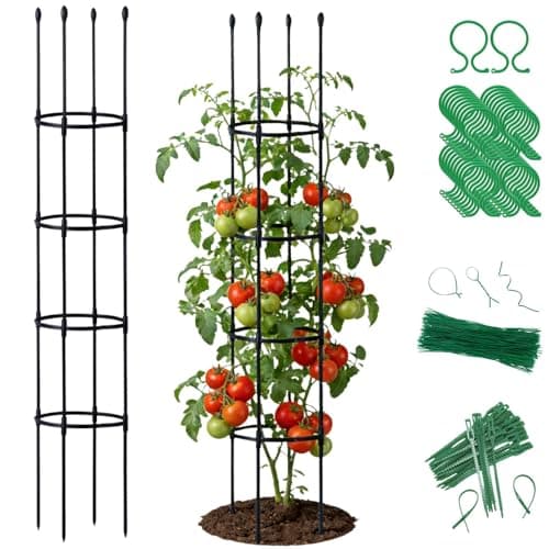 2 Pack Tomato Cages for Garden | Heavy Duty Rustproof Round Tomato Cage | 63 Inch Steel Core Plastic Coated Garden Trellis Plant Support for Tomato, Cucumber, Beans, Flower, Vegetable Indoor Outdoor - Image 1