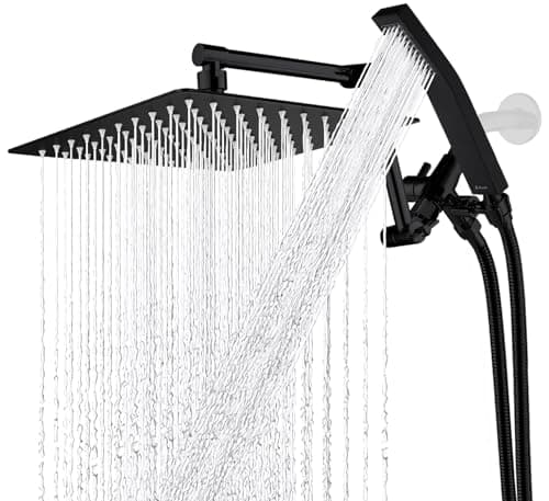 G-Promise All Metal 10 Inches Rainfall Shower Head with Handheld Spray Combo, 3 Settings Diverter, Adjustable Extension Arm with Lock Joints, 71 Inches Stainless Steel Hose (Matte Black)
