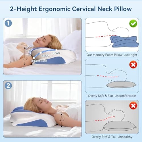 Paxato Cervical Neck Pillow for Sleeping, Ergonomic Contour Pillow for Neck and Shoulder Pain with Pillowcase, Cooling Memory Foam Pillows for Side Sleepers, Back Sleepers and Stomach Sleepers, Blue - Thumbnail 5