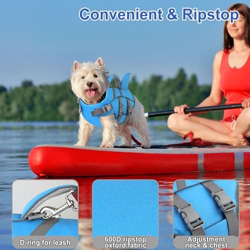 Dogcheer Dog Harness-Style Life Jacket Shark, Reflective Dog Life Vest for Swimming Boating, Adjustable Puppy Swim Vest, Pet Floating Device for Small Medium Large Dogs - Blue, XL - Thumbnail 4