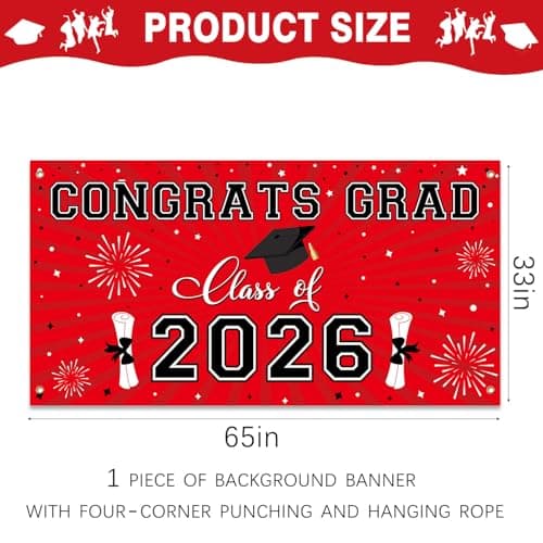 Graduation Decorations 2026 Black Red and White Balloon Boxes, Class of 2026 GRAD Letters, Balloon Garland Kit, Congrats Grad Banner Photo Backdrop for High School & College - Thumbnail 3