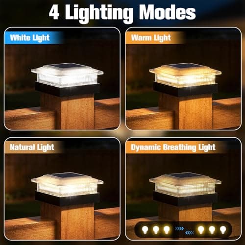 NACINIC 4x4 Solar Post Cap Lights 12 Pack, 4 Modes Outdoor Post Lights Solar Powered Dusk to Dawn Outdoor Post Light Solar Light for 4x4 3.5x3.5 Fence Post Mailbox Post - Thumbnail 2