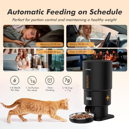 Automatic Cat Feeder - 5L Anti-Clog Cat Food Dispenser Keeps 2-15mm Dry Food Fresh, 10s Voice, 1-6 Meals/Day, Programmable Portions, 180-Day Battery Life, Easy to Clean Auto Pet Feeder for Small Dog - Thumbnail 3