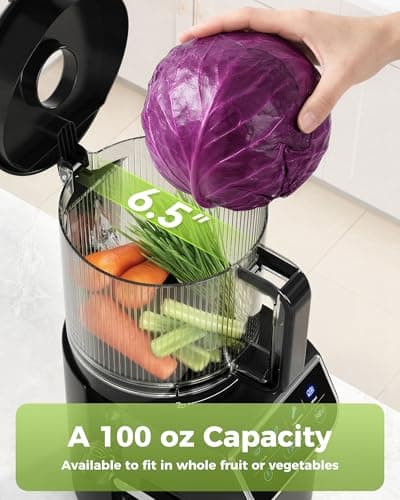 TUUMIIST 3-in-1 Cold Press Juicer Machine, Smart Touch Masticating Juicers for Whole Fruit & Vegetable, 6.5" Wide Chute Slow Juicer for Nut Milk & Sorbet, High Yield, 100oz Large Capacity, Easy Clean - Thumbnail 4