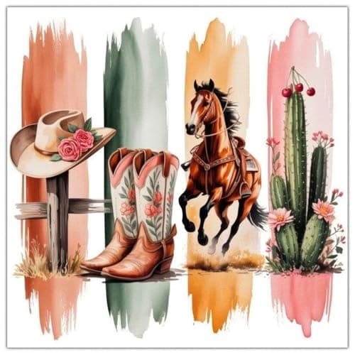 Lophomie Western Horse Diamond Art Kits for Adults, 5D Diamond Painting for Adults Beginners, DIY Diamond Dots Kits Gem Arts Crafts for Home Wall Decor 14x14 Inch