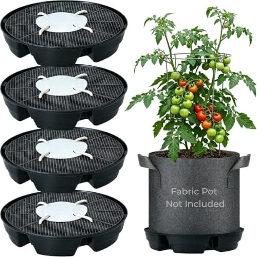4Pcs Self-Watering Fabric Pot Base for 5 Gallon Grow Bag, 12.6" Self-Watering Pot Base Plant Saucer with Natural Hemp Rope, Auto-Irrigation System for Indoor Outdoor Greenhouses Grow Tents Gardens - Image 1