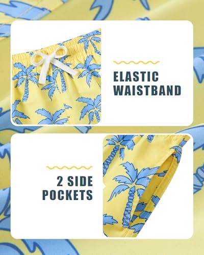 westwolf Kid Swim Trunks with Compression Liner Yellow Little Boys Bathing Suit Size 6 7 Yellow Palm Tree Summer Boy Swim Shorts School Board Shorts Travel Swim Suits - Thumbnail 5