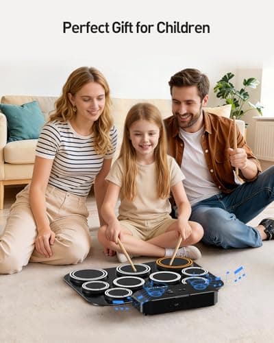 Rhymo Portable Electronic Drum Set, 9-Pad Roll-Up with Built-in Speaker, Rechargeable Battery, Headphones, Drum Pedal & Sticks, Perfect for Beginners, Home Practice and Travel Gifts - Thumbnail 4