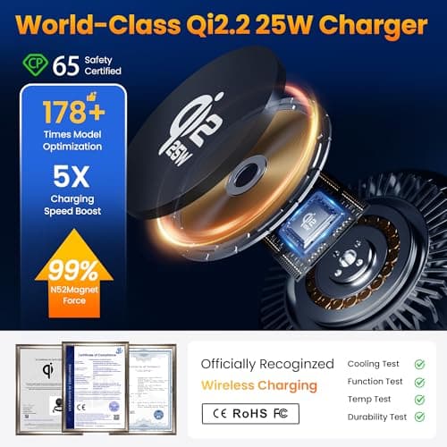 Upgrade [for Qi2.2-Certified] 25W for MagSafe Wireless Car Charger Mount, 2XFast Charging[90+LBS Safe Suction] Magnetic Phone Holder Dashboard Windshield for iPhone 17/16/15/14/13/12 Pro Max, Charcoal - Thumbnail 4