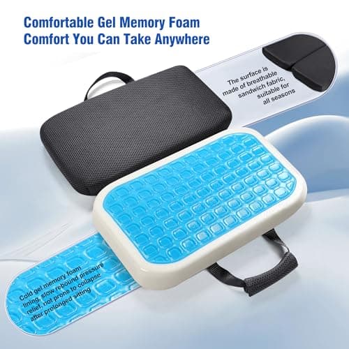 SCOMEE Gel Memory Foam Seat Cushion with Washable Cover Non-Slip Thick Chair Cushion with Portable Handle & Storage Pocket Adjustable Chair Pad for Long Sitting (Black) - Thumbnail 5