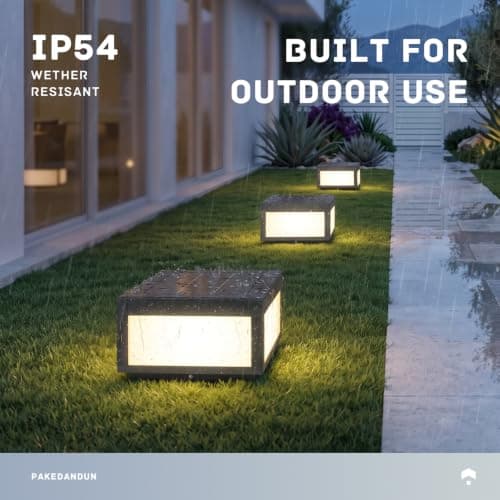 PAKEDANDUN Solar Pillar Lights 12X12, Waterproof Post Light Outdoor, Modern Column Lighting Dusk to Dawn with E26 Bulb, 3000K Large Solar Lantern Lamps for Fence Posts Columns Patio Garden Decoration - Thumbnail 2