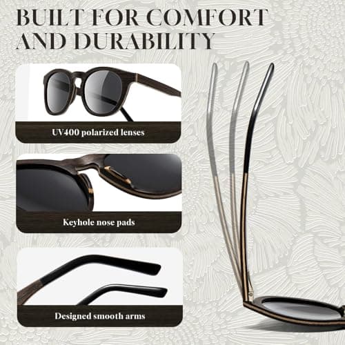 SUNGAIT Walnut Wood Sunglasses with Vegan Leather Case Thoughtful Gifts for Men Women Black Polarized Lens UV400 Protection(Black Oak Maple Frame/Black Lens) - Thumbnail 4