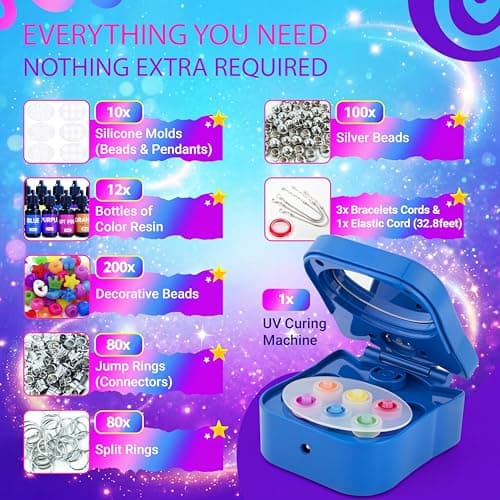 QuTZ Bracelet Making Kit, Making Your Own Beads and Charms with the UV Resins and Curing Station, Design Your Own Kpop & Friendship Bracelets, Jewelry Making Kit for Girls 6+ (12 Glue Set) - Thumbnail 3