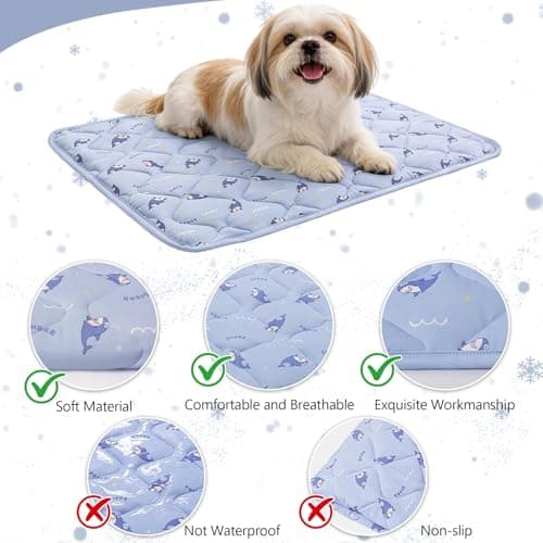 NACOCO Pet Summer Cooling Blanket - 22.8" x 35.0" Double-Sided Mat Dog Puppy Self ice Cat Pad Bed Cover for Home Outdoor Sofa Sleeping Washable Portable Lightweight Small Medium Large (Blue Shark, S) - Thumbnail 2