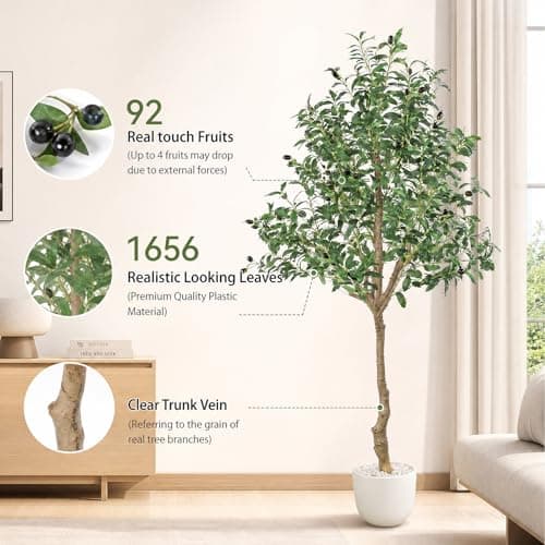 ANTING 7FT Faux Olive Tree, Artificial Olive Trees Indoor with Natural Wood Trunk & Lifelike Fruits, Fake Silk Plant with Pot, Realistic Leaves Artificial Tree for Bedroom, Living Room, Office Decor - Thumbnail 3