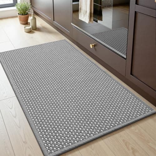MontVoo Kitchen Rugs Mat Non Slip Washable,Absorbent Kitchen Floor Mat,Rubber Backing Braided Kitchen Mat,Easy to Clean and Maintain Kitchen Mats for Floor(Grey,17"x28") - Image 1