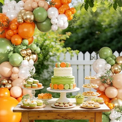 Orange and Green Balloon Arch kit, 124Pcs Sage Green Orange Nude Gold Pearl White Balloons for Birthday Bridal Shower Wedding Gender Reveal Little Cutie Baby Shower Decorations - Thumbnail 3