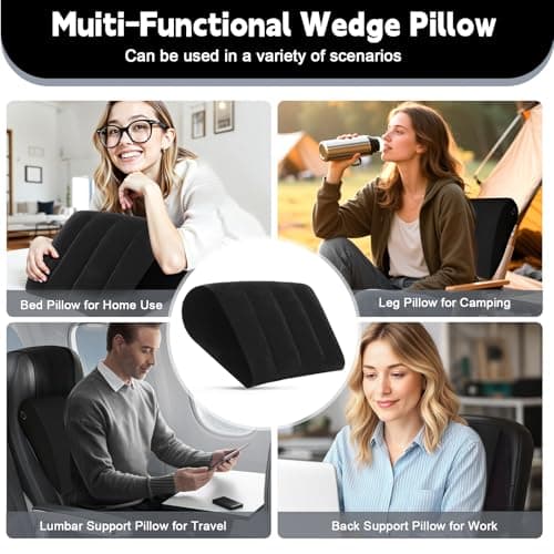 Inflatable Wedge Pillow for Traveling & Sleeping– Portable Bed Wedge Cushion With Silk Eye Mask for Leg Elevation,Back Support & Relaxation,Compact Lumbar Pillow for Camping, Home Use& Outdoor Trips - Thumbnail 2