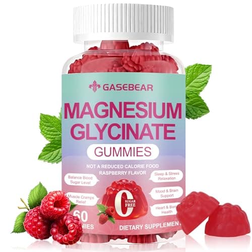 GASEBEAR Magnesium Glycinate Gummies 400mg, Sugar Free Vegan Magnesium Supplement for Adults & Kids with L-threonate, B6, Tryptophan & Omega-3 for Sleep, Muscle & Calm Support, 60 Raspberry Chewables