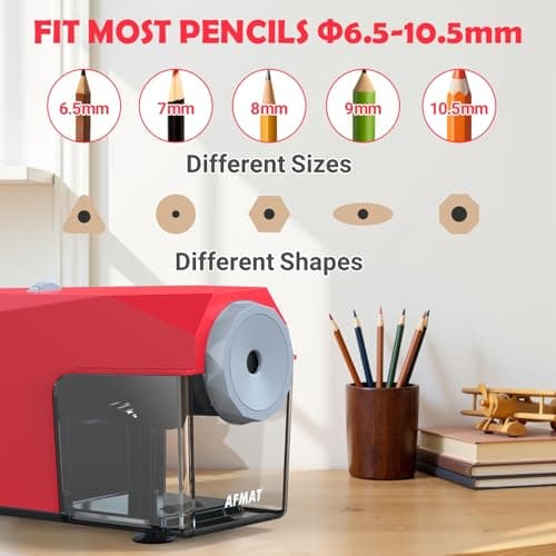 AFMAT Electric Pencil Sharpener, Fast & Hands-Free, 10K+ Uses, 5 Nibs, Fully Automatic Pencil Sharpener for Classroom, Heavy Duty Sharpeners for No.2/Jumbo/Colored Pencils (φ6.5-10.5mm) US Plug(120V) - Thumbnail 3