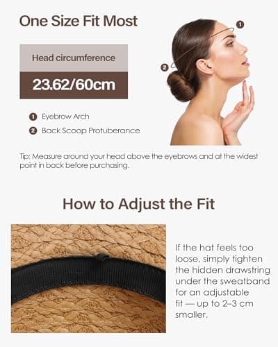 Sun Hats for Women Beach Hats for Women Packable Foldable Wide Brim Womens Sun Hat UPF 80+ - Khaki - Thumbnail 5