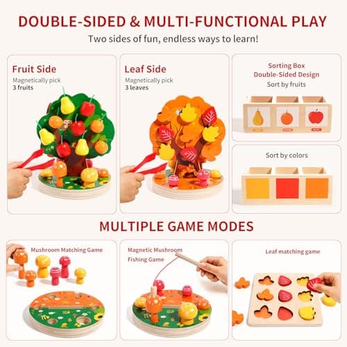 INIFEIDALA Montessori Toys for 3 4 5 6 Year Old - Wooden Educational Toy for Toddlers,Shape Sorting Puzzle for Fine Motor Skills,Apple Picking Magnetic Tree Toy,Hand-Eye Coordination,Color Recognition - Thumbnail 4