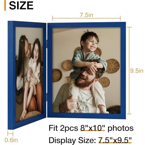 decorUhome Double 8x10 Picture Frame Vertical, Engineered Wood Bifold Photo Frame with Plexiglass for Tabletop Display, 8x10, Royal Blue - Thumbnail 3