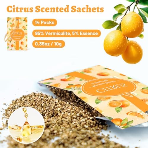 STRN Scented Sachets for Drawer and Closet, Citrus Scent Long-Lasting Sachets, 14 Packs for Home Fragrance, Small Space Air Freshener for Wardrobes - Thumbnail 2