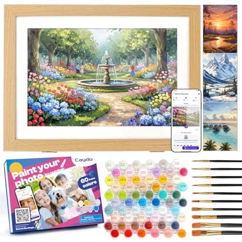 Caydo 4 Pack Custom Paint by Numbers Kit for Adults, Turn Your Photo into Paint Templates via App, Frame & 10 Brushes & 60 Colors, Crafts Gift for Beginner to Create Home Art Decor, 8"x11" - Image 1
