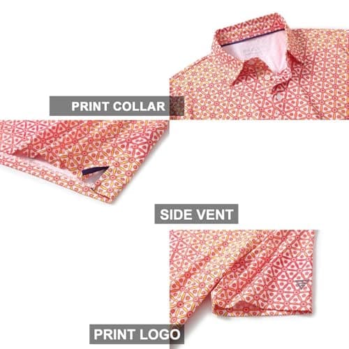 Golf Shirts for Men Dry Fit Short Sleeve Print Performance Moisture Wicking Polo Shirt - Thumbnail 4