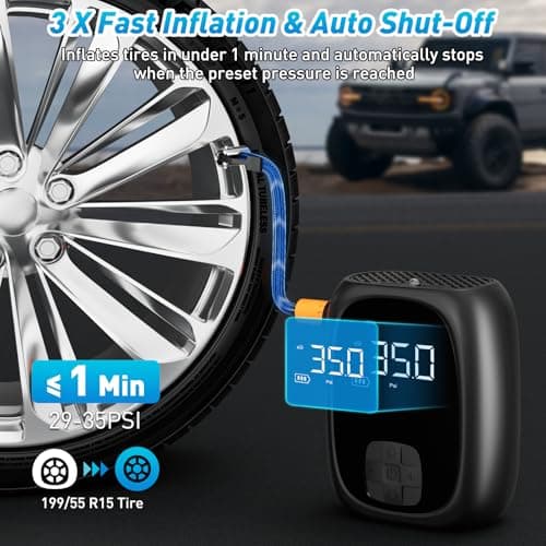 Tire Inflator Portable Air Compressor – Fast Inflation, Auto Shut-Off & LED Display | High-Power Air Pump for Car, Motorcycle & Bike Tires, USB Rechargeable & Compact Design, Gifts for Men - Thumbnail 2