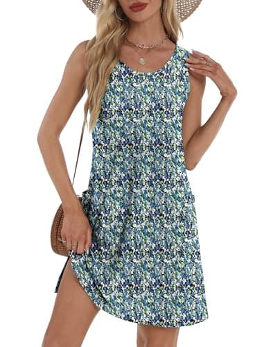 Vestidos De Verano para Mujer 2026 Flowy Sleeveless Casual Loose Fit Dress Sundresses with Pockets Vacation Outfits Floral Black Blue M - Image 1