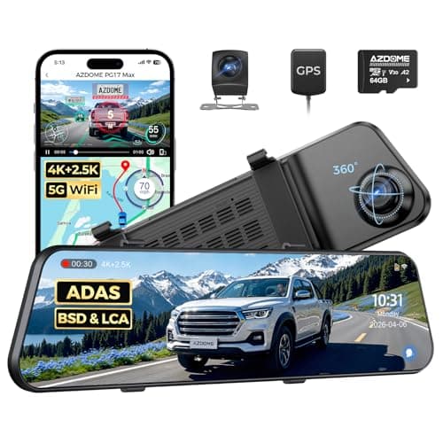 AZDOME 4K+2.5K Mirror Dash Cam with AR effects, ADAS, BSD & LCA Rear View Mirror Camera, 12" Rearview Mirror Camera, 5.8GHz WiFi, Voice Control, GPS, backup camera mirror Includes 64GB Card (PG17 Max) - Image 1