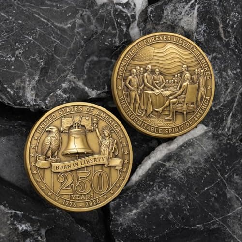 Born in Liberty 250 Years Coin – United States 1776–2026 Anniversary Commemorative Coin, Liberty Bell & Declaration of Independence Design, Freedom and the American Spirit Coin - Thumbnail 3