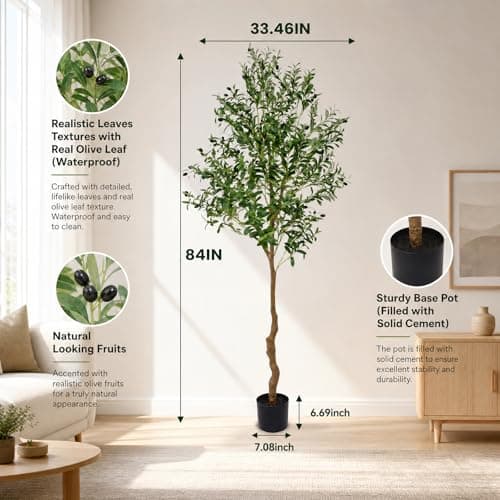 ANTING 7FT Faux Olive Tree, Artificial Olive Trees Indoor with Natural Wood Trunk & Lifelike Fruits, Fake Silk Plant with Pot, Realistic Leaves Artificial Tree for Bedroom, Living Room, Office Decor - Thumbnail 5