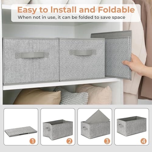 GRANNY SAYS Storage Baskets for Shelves, Closet Storage Bins with Handles, Fabric Organizers and Storage Bins, Storage Boxes for Clothes, Gray, Medium, 3-Pack - Thumbnail 3