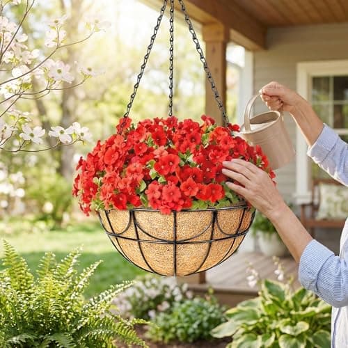EINYEXW 12 Inch 3 Pack Hanging Baskets Planters for Outdoor Plants - Wire Hanging Baskets Plant for Plants Outdoor with Coco Liners Minimalist Metal Hanging Pots for Outside Garden Patio Porch Decor - Thumbnail 2