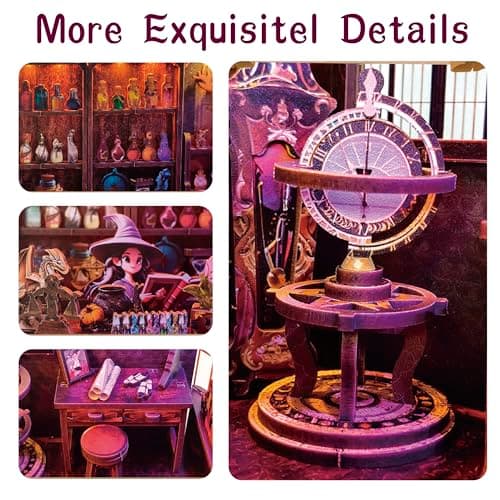 Joibabe Magic Shop Book Nook Kit - DIY Miniature House Dollhouse Kit for Adult and Teens, Tiny House Bookshelf Decor 3D Wooden Puzzle with LED Lighting, Gifts for Family, Friends (Magic Shop) - Thumbnail 6