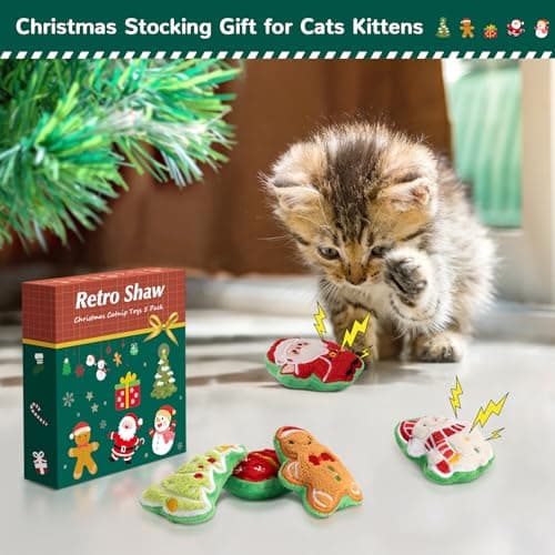 Retro Shaw Christmas Cat Toys, Xmas Catnip Toys for Indoor Cats Kitten Teeth Cleaning, Crinkly Interactive Cat Chew Nip Kitty Kicker Toy Santa Claus Trees Snowman, 5 Pack - Thumbnail 3