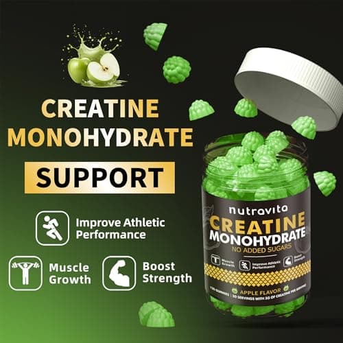 Nutravita NSF Certified Creatine Gummy - Creatine Monohydrate Gummies for Men & Women-5g of Creatine Monohydrate per Serving - Sugar Free,Vegan, Apple Flavor, 120 Count - Thumbnail 4