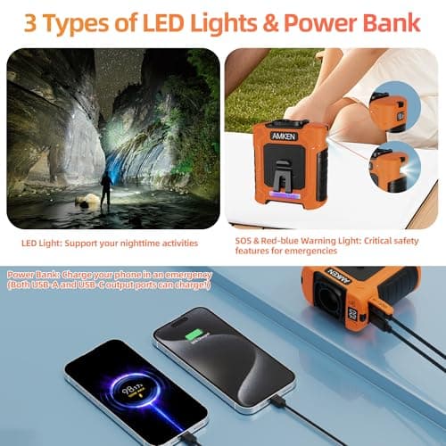 AMKEN Waist Fan, 10000mAh Rechargeable Belt Clip Fan, 59ft/s Airflow, 6-Speed 18500RPM Wearable Cooling with Bottom Air Intake, LED SOS Warning Light, Charge 2 Phones for Jobsite Camping - Thumbnail 5