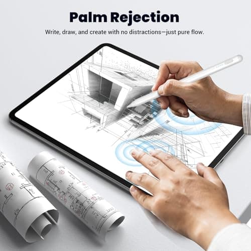 Selouj Stylus Pen for iPad 2018-2025, 2X Fast Charge Pencil, Pixel-Perfect Precision, Palm Rejection Tilt Sensitivity, Active Pen for iPad 6/7/8/9/10, Mini 5/6, Air 3/4/5/M4,Pro 11''/12.9''/13'',White - Thumbnail 5