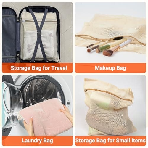 6Pcs Organic Cotton Mesh Laundry Bags for Delicates, Durable Mesh Wash Bags, Sturdy Zipper Laundry Bag for Underwear, Clothes, Shoes, Socks, (3 Large, 3 Medium) - Thumbnail 5