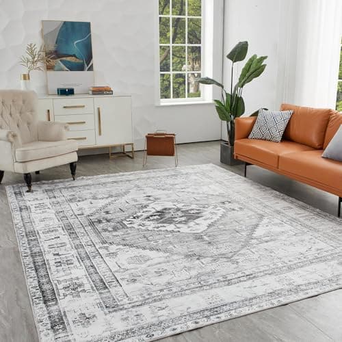 Syalife 3x5 Washable Area Rug, Ultra Soft Non-Slip, Low Pile, Stain Resistant Vintage Area Rug for Living Room, Boho Carpet for Bedroom, Dining Room, Office, Foldable Entryway Rugs, I003-FG25 Grey - Image 1